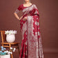 Astita Emerald Maroon Banarasi Silk Saree with Zari Floral Work - Elegance Woven in Every Thread | Swadesiicart