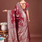 Astita Emerald Maroon Banarasi Silk Saree with Zari Floral Work - Elegance Woven in Every Thread | Swadesiicart