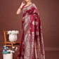 Astita Emerald Maroon Banarasi Silk Saree with Zari Floral Work - Elegance Woven in Every Thread | Swadesiicart