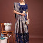 Astita Emerald Navy Blue Banarasi Silk Saree with Zari Floral Work - Elegance Woven in Every Thread | Swadesiicart
