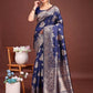 Astita Emerald Navy Blue Banarasi Silk Saree with Zari Floral Work - Elegance Woven in Every Thread | Swadesiicart