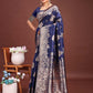 Astita Emerald Navy Blue Banarasi Silk Saree with Zari Floral Work - Elegance Woven in Every Thread | Swadesiicart