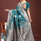 Astita Emerald Sea Green Banarasi Silk Saree with Zari Floral Work - Elegance Woven in Every Thread | Swadesiicart