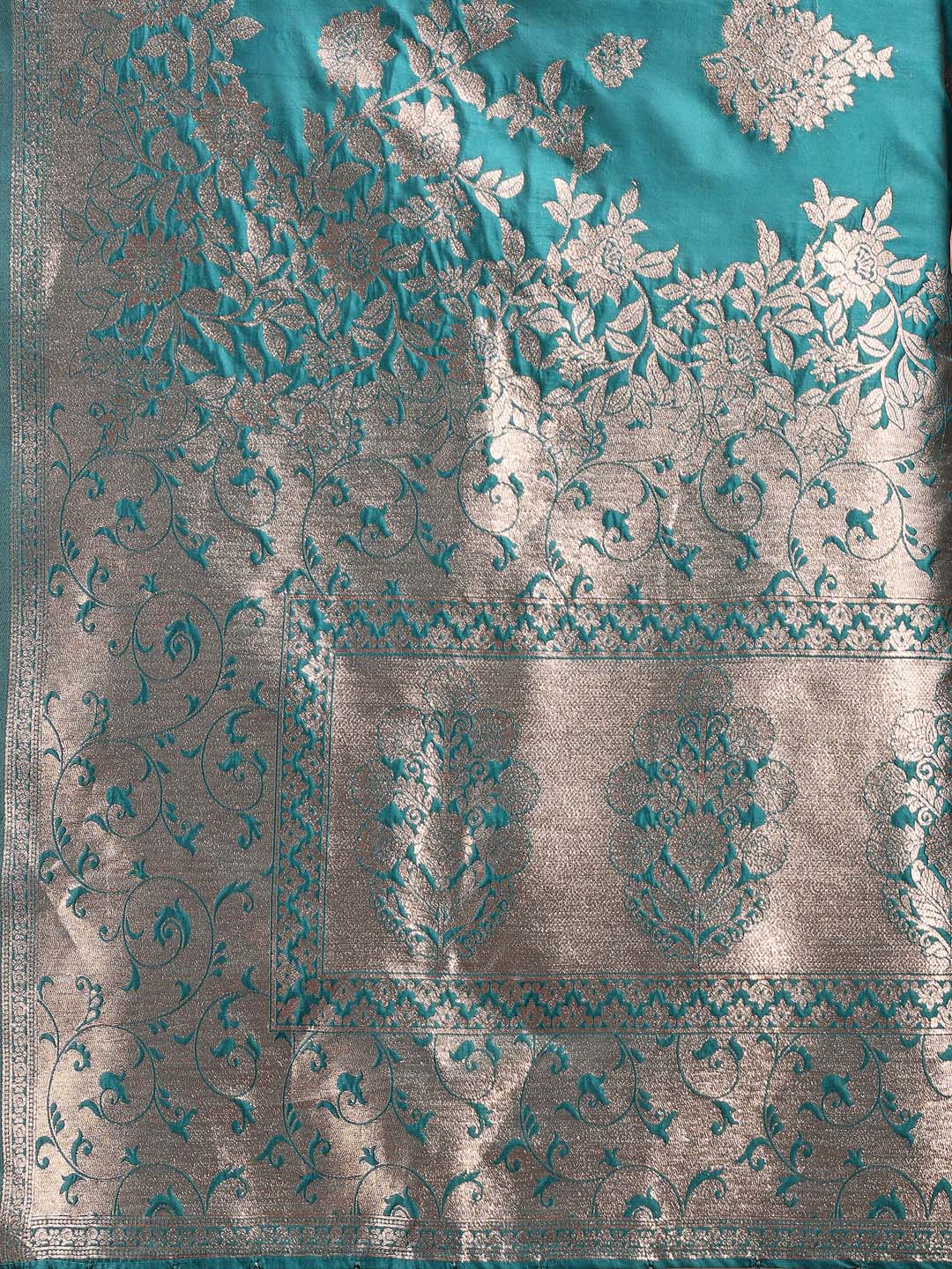 Astita Emerald Sea Green Banarasi Silk Saree with Zari Floral Work - Elegance Woven in Every Thread | Swadesiicart