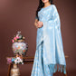 Shree Shyam Fashion Sky Blue Cotton Woven Zari Work Traditional Tassel Saree