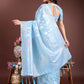 Shree Shyam Fashion Sky Blue Cotton Woven Zari Work Traditional Tassel Saree