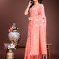Shree Shyam Fashion Peach Cotton Woven Zari Work Traditional Tassel Saree