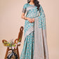 Shree Shyam Fashion Elegant Sea Green Linen Cotton Saree with Silver Zari Border & Geometric Weave - Daily,Office & Festive Wear