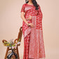 Shree Shyam Fashion Elegant Red Linen Cotton Saree with Silver Zari Border & Geometric Weave - Daily,Office & Festive Wear