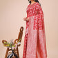 Shree Shyam Fashion Elegant Red Linen Cotton Saree with Silver Zari Border & Geometric Weave - Daily,Office & Festive Wear