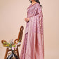 Shree Shyam Fashion Elegant Purple Linen Cotton Saree with Silver Zari Border & Geometric Weave - Daily,Office & Festive Wear