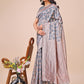 Shree Shyam Fashion Elegant Grey Linen Cotton Saree with Silver Zari Border & Geometric Weave - Daily,Office & Festive Wear