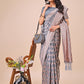 Shree Shyam Fashion Elegant Grey Linen Cotton Saree with Silver Zari Border & Geometric Weave - Daily,Office & Festive Wear