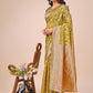Shree Shyam Fashion Elegant Olive Green Linen Cotton Saree with Silver Zari Border & Geometric Weave - Daily,Office & Festive Wear