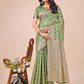 Shree Shyam Fashion Elegant Green Linen Cotton Saree with Silver Zari Border & Geometric Weave - Daily,Office & Festive Wear