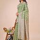 Shree Shyam Fashion Elegant Green Linen Cotton Saree with Silver Zari Border & Geometric Weave - Daily,Office & Festive Wear