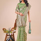 Shree Shyam Fashion Elegant Green Linen Cotton Saree with Silver Zari Border & Geometric Weave - Daily,Office & Festive Wear