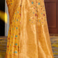 Astita Graceful Yellow Banarasi Silk Saree with Golden Zari Woven Border & Floral Jaal - Wedding & Festive Wear | Swadesiicart