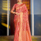 Astita Graceful Peach Banarasi Silk Saree with Golden Zari Woven Border & Floral Jaal - Wedding & Festive Wear | Swadesiicart