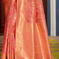 Astita Graceful Peach Banarasi Silk Saree with Golden Zari Woven Border & Floral Jaal - Wedding & Festive Wear | Swadesiicart