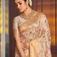 Astita Graceful White Banarasi Silk Saree with Golden Zari Woven Border & Floral Jaal - Wedding & Festive Wear | Swadesiicart