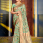 Astita Graceful Sea Green Banarasi Silk Saree with Golden Zari Woven Border & Floral Jaal - Wedding & Festive Wear | Swadesiicart