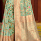 Astita Graceful Sea Green Banarasi Silk Saree with Golden Zari Woven Border & Floral Jaal - Wedding & Festive Wear | Swadesiicart