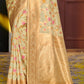 Astita Graceful Light Green Banarasi Silk Saree with Golden Zari Woven Border & Floral Jaal - Wedding & Festive Wear | Swadesiicart