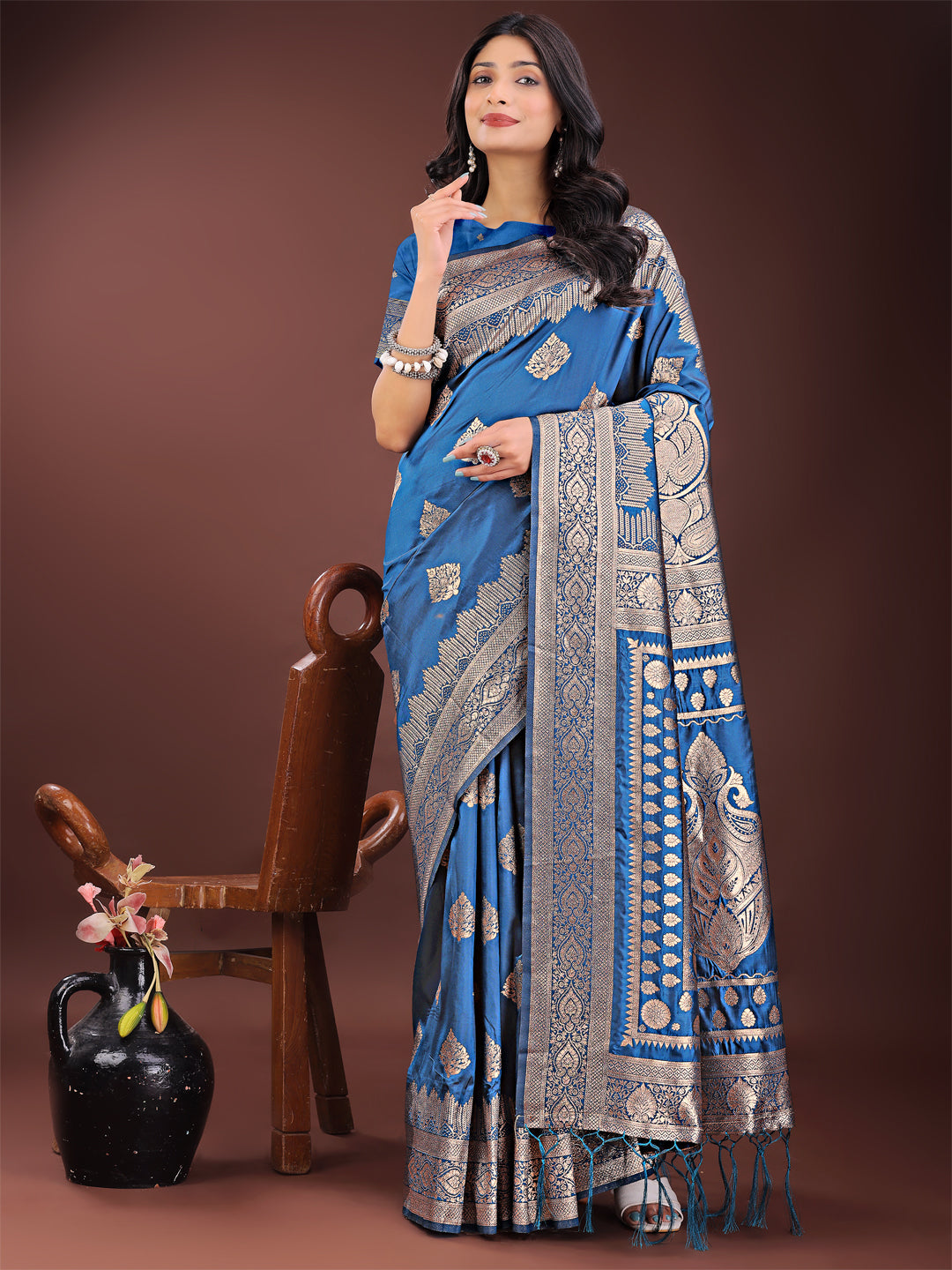Astita Graceful Royal Blue Banarasi Silk Saree with Silver Zari - Perfect Ethnic Wear for Weddings & Festive Moments | Swadesiicart