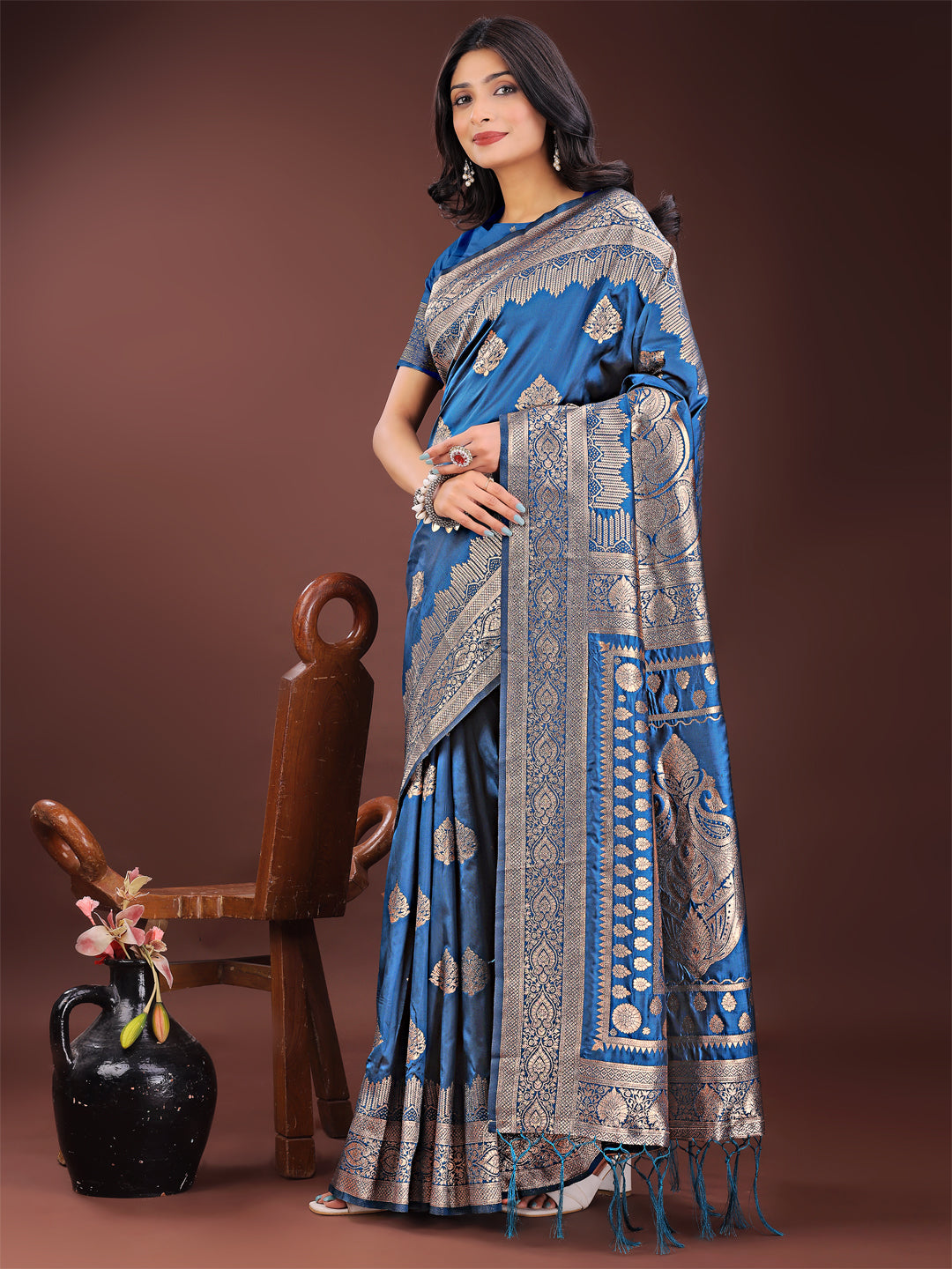 Astita Graceful Royal Blue Banarasi Silk Saree with Silver Zari - Perfect Ethnic Wear for Weddings & Festive Moments | Swadesiicart