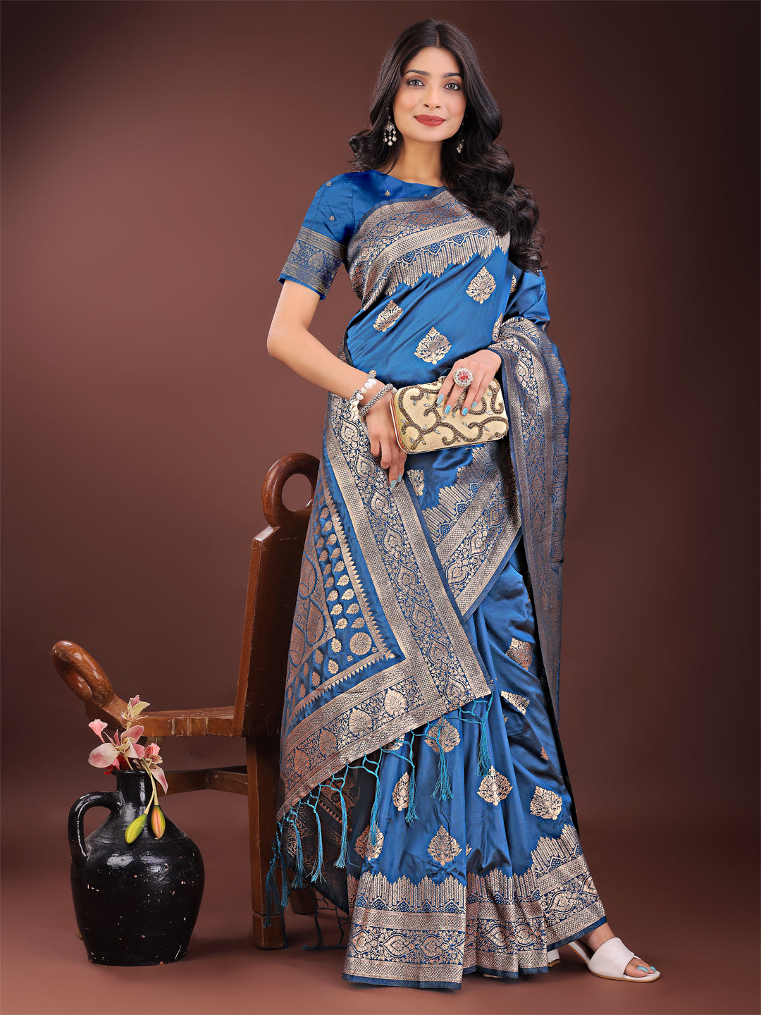 Astita Graceful Royal Blue Banarasi Silk Saree with Silver Zari - Perfect Ethnic Wear for Weddings & Festive Moments | Swadesiicart