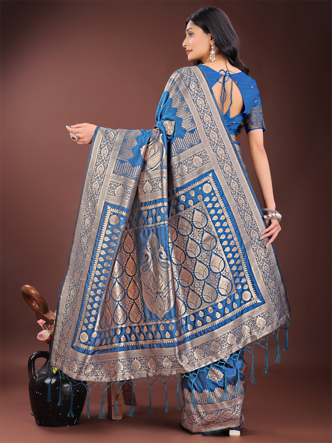 Astita Graceful Royal Blue Banarasi Silk Saree with Silver Zari - Perfect Ethnic Wear for Weddings & Festive Moments | Swadesiicart