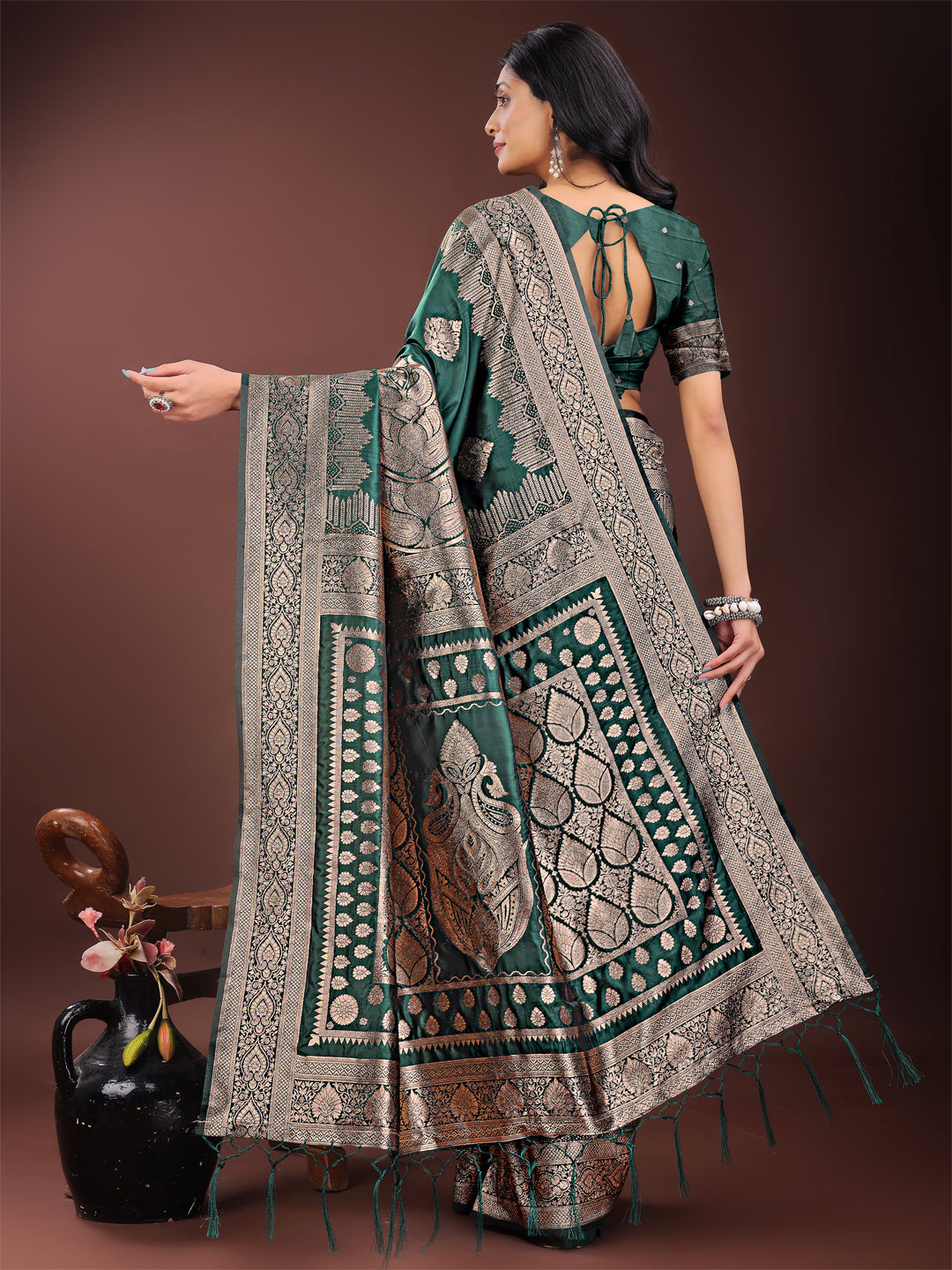 Astita Graceful Green Banarasi Silk Saree with Silver Zari - Perfect Ethnic Wear for Weddings & Festive Moments | Swadesiicart