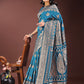 Astita Graceful Teal Banarasi Silk Saree with Silver Zari - Perfect Ethnic Wear for Weddings & Festive Moments | Swadesiicart