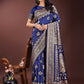 Astita Graceful Navy Blue Banarasi Silk Saree with Silver Zari - Perfect Ethnic Wear for Weddings & Festive Moments | Swadesiicart