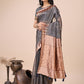 Shree Shyam Fashion Premium Charcoal Black Linen Cotton Saree with Copper Zari Pallu & Abstract Print - Office & Festive Wear