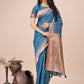 Shree Shyam Fashion Elegant Blue Linen Cotton Saree with Copper Zari Pallu and Artistic Brush Pattern - Festive & Formal Wear