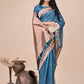 Shree Shyam Fashion Elegant Blue Linen Cotton Saree with Copper Zari Pallu and Artistic Brush Pattern - Festive & Formal Wear