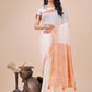 Shree Shyam Fashion Elegant White Linen Cotton Saree with Copper Zari Pallu and Artistic Brush Pattern - Festive & Formal Wear