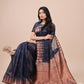 Shree Shyam Fashion Elegant Navy Blue Linen Cotton Saree with Copper Zari Pallu and Artistic Brush Pattern - Festive & Formal Wear