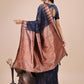 Shree Shyam Fashion Elegant Navy Blue Linen Cotton Saree with Copper Zari Pallu and Artistic Brush Pattern - Festive & Formal Wear