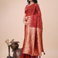 Shree Shyam Fashion Elegant Red Linen Cotton Saree with Copper Zari Pallu and Artistic Brush Pattern - Festive & Formal Wear