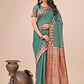 Shree Shyam Fashion Elegant Green Linen Cotton Saree with Copper Zari Pallu and Artistic Brush Pattern - Festive & Formal Wear