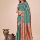 Shree Shyam Fashion Elegant Green Linen Cotton Saree with Copper Zari Pallu and Artistic Brush Pattern - Festive & Formal Wear