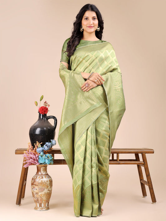 Astita Light Green Banarasi silk Woven Zari Work Traditional Tassel Saree | Swadesiicart
