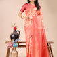 Astita Peach Banarasi silk Woven Zari Work Traditional Tassel Saree | Swadesiicart