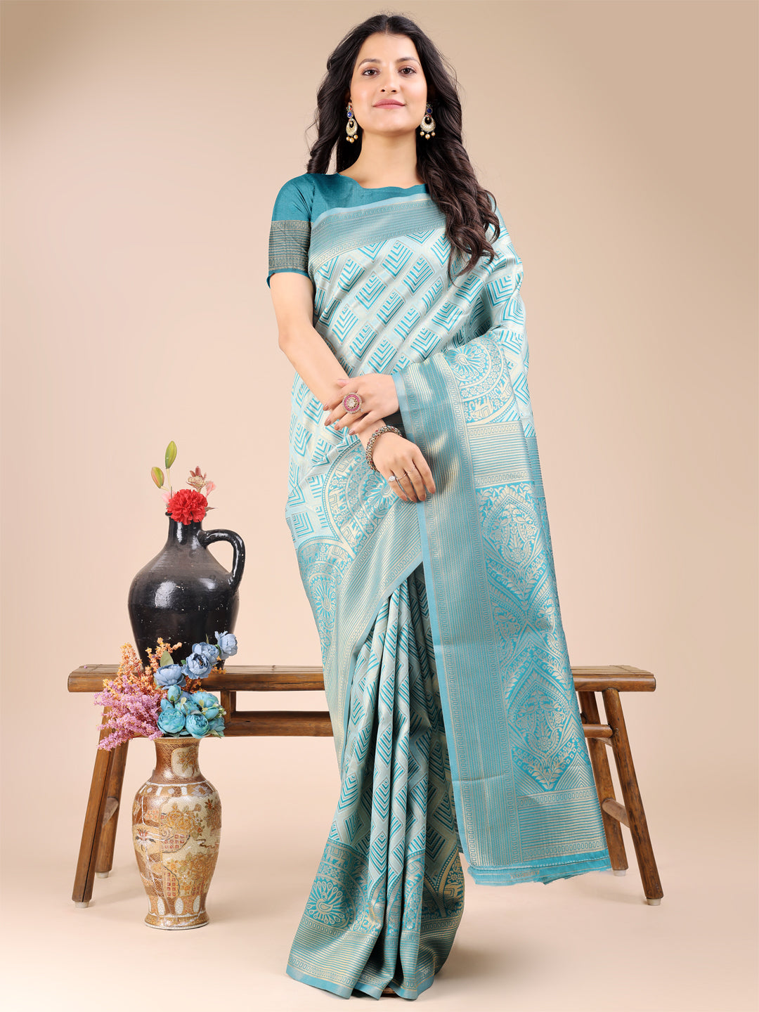 Astita Sea Green Banarasi silk Woven Zari Work Traditional Tassel Saree | Swadesiicart