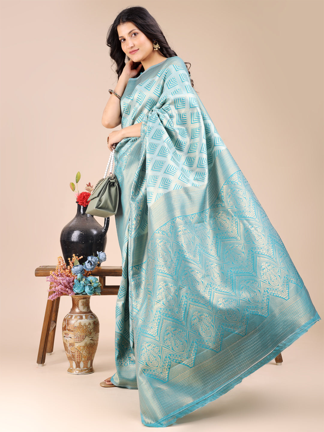 Astita Sea Green Banarasi silk Woven Zari Work Traditional Tassel Saree | Swadesiicart