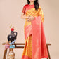 Astita Yellow & Red Banarasi silk Woven Zari Work Traditional Tassel Saree | Swadesiicart
