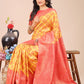 Astita Yellow & Red Banarasi silk Woven Zari Work Traditional Tassel Saree | Swadesiicart